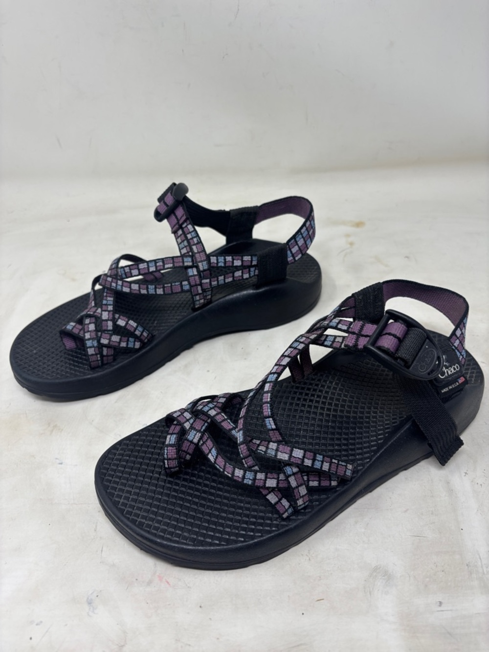 Chaco Women's Sandals in Black and Purple Geometric Strap